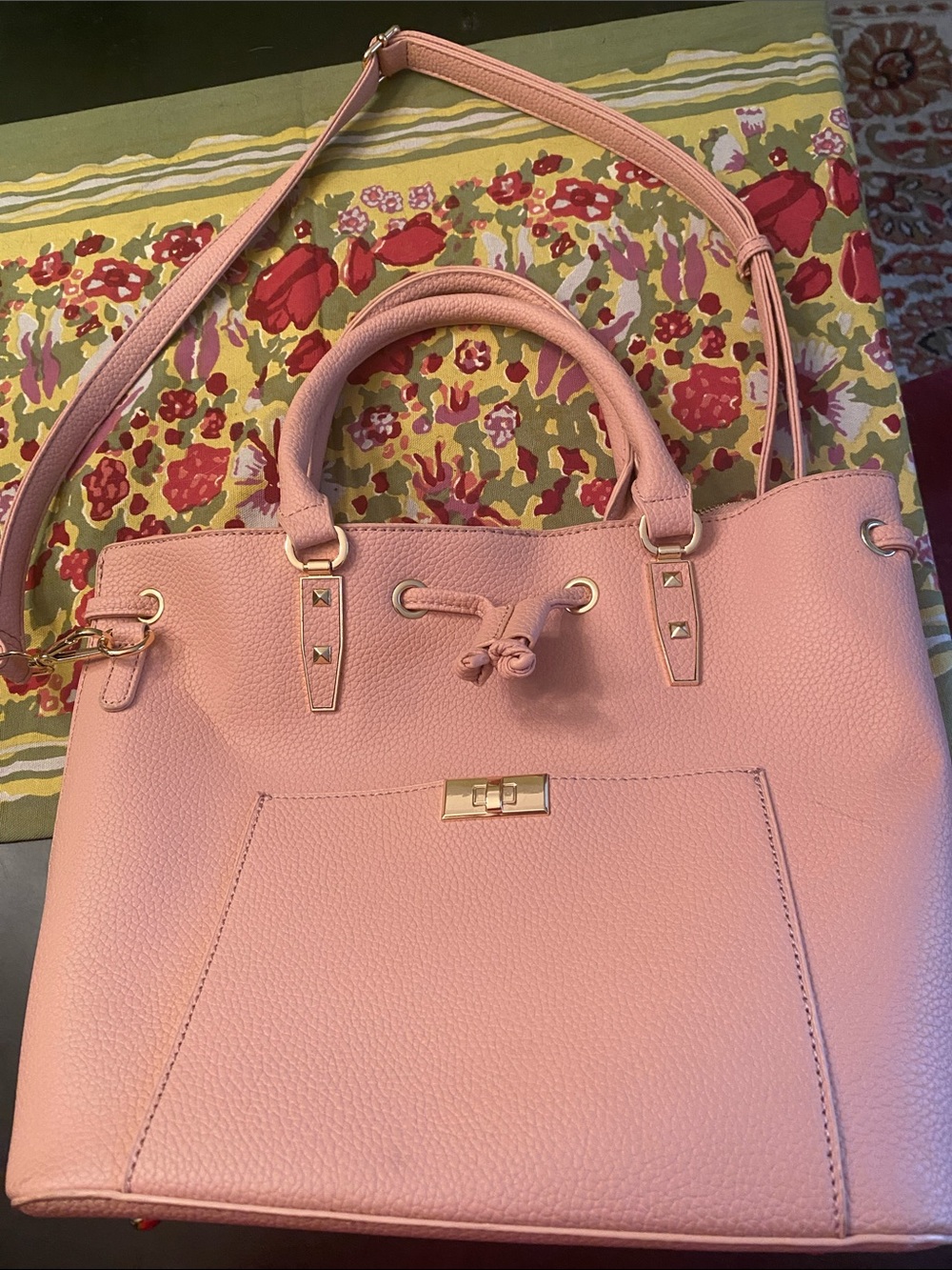 Women's Pink Pebbled Tote Bag with Gold Hardware